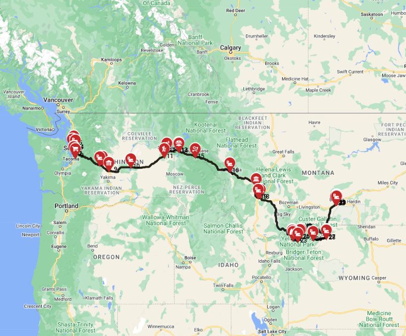 Map for Seattle to Billings - Mountain Majesty